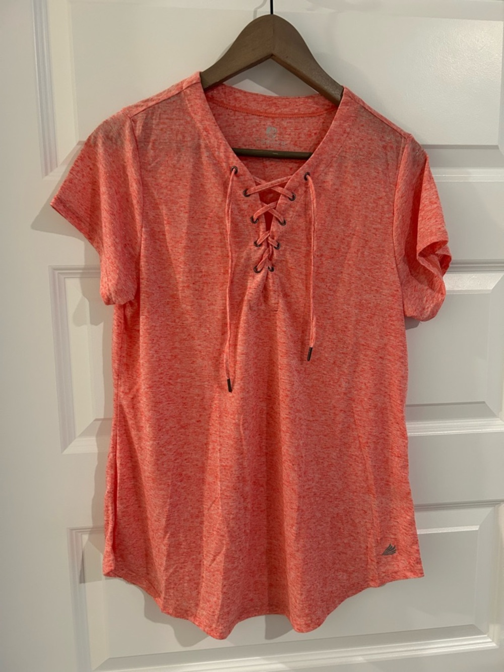 Free2B Lace up T Shirt Pink Gold Metallic Size L